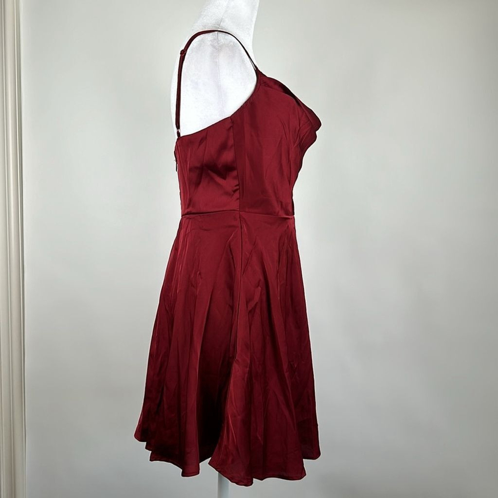 Lulus Fanciful Flirt Burgundy Satin Cowl Neck Skater Mini Dress Size Small - Picture 9 of 16